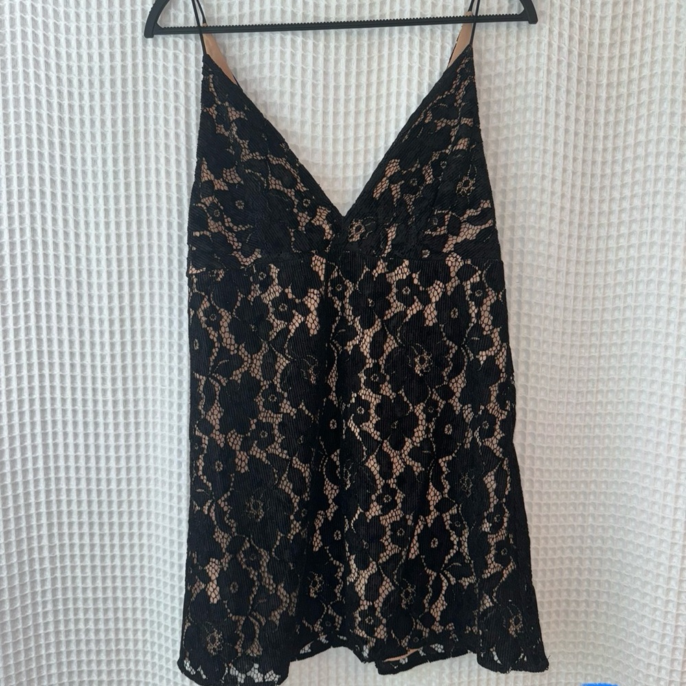Free People Black & Tan Lace Mini Dress
